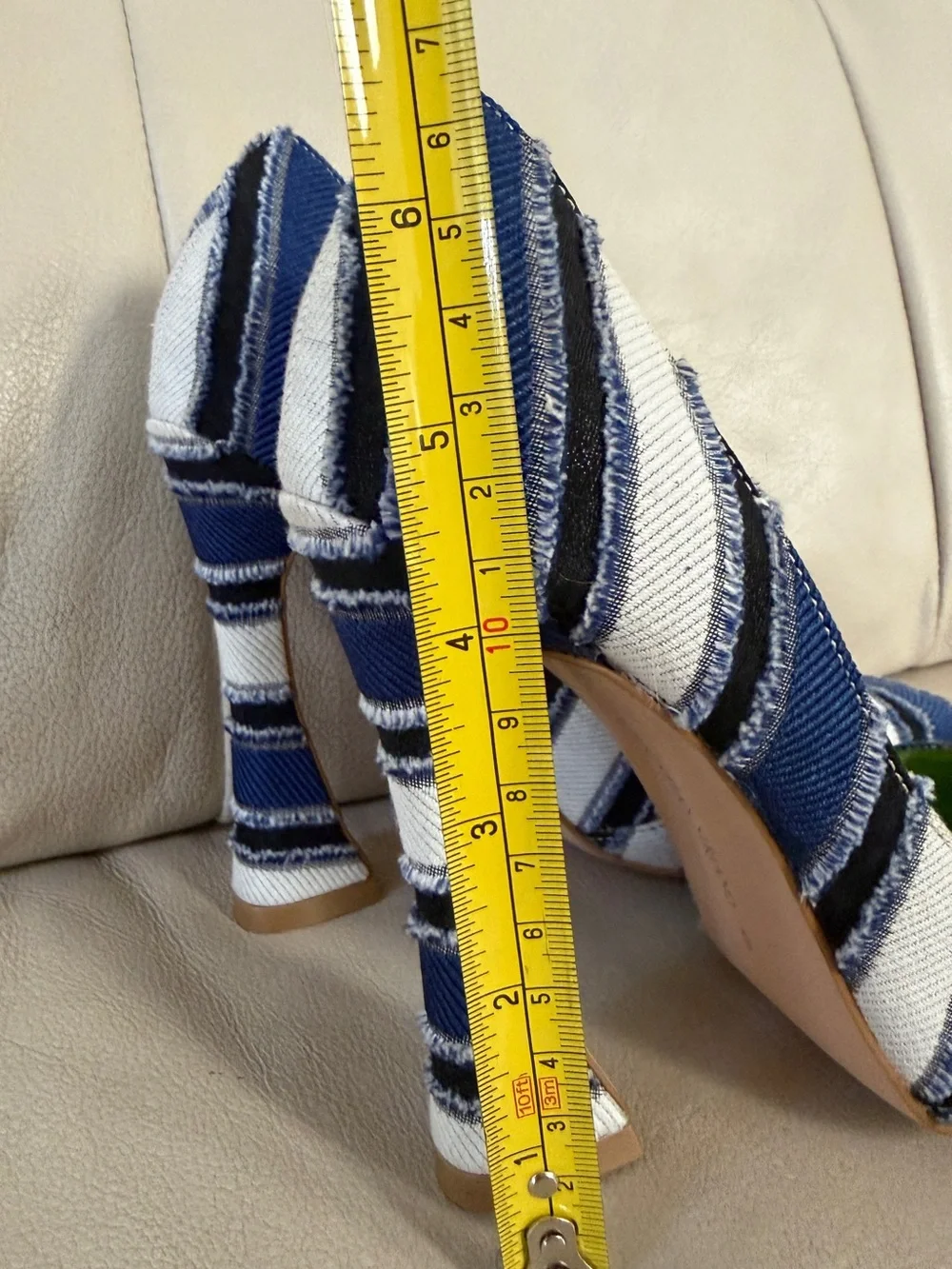 Christian Siriano Navy and White Striped Pointed Pumps with Lime Insole